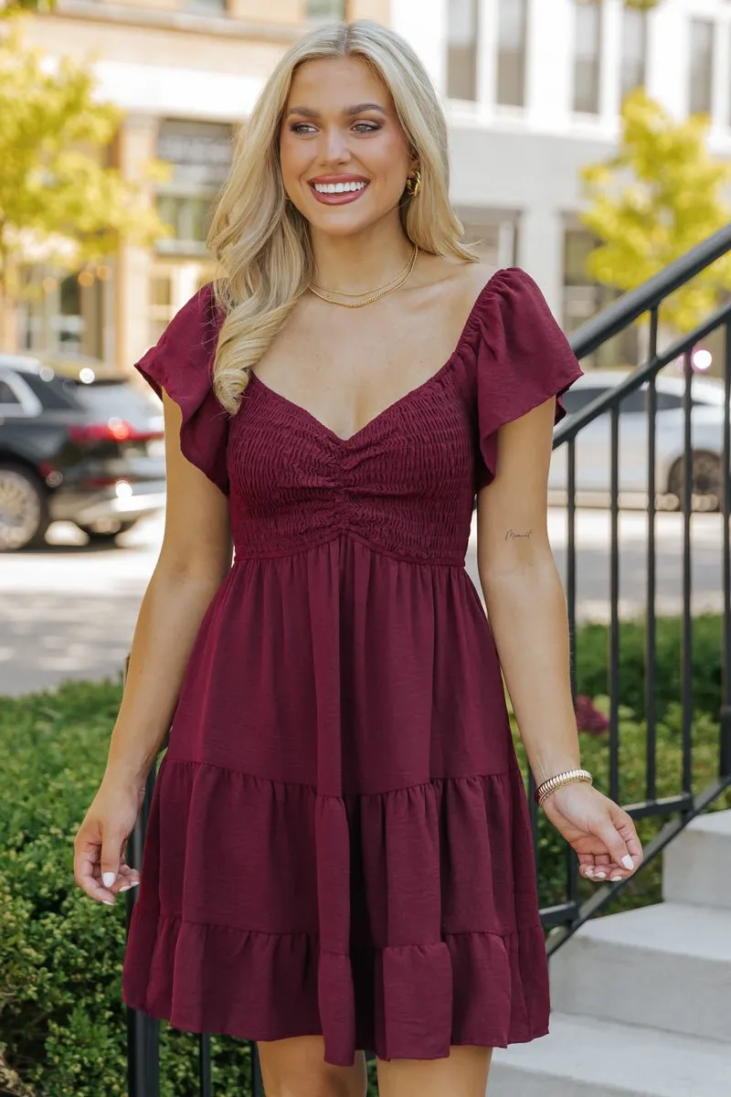 Wine Sweetheart Tiered Mini Dress - FINAL SALE
