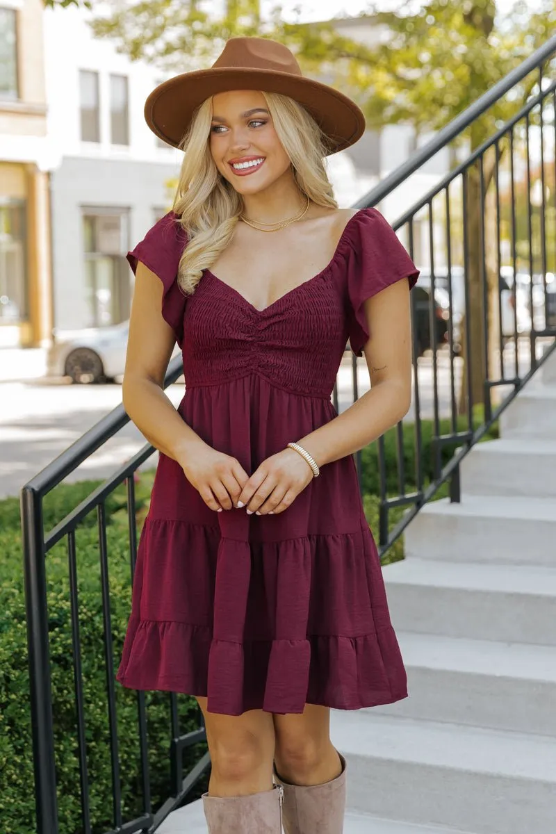 Wine Sweetheart Tiered Mini Dress - FINAL SALE