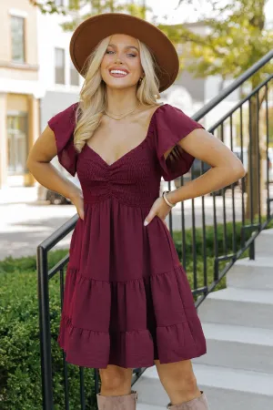 Wine Sweetheart Tiered Mini Dress - FINAL SALE
