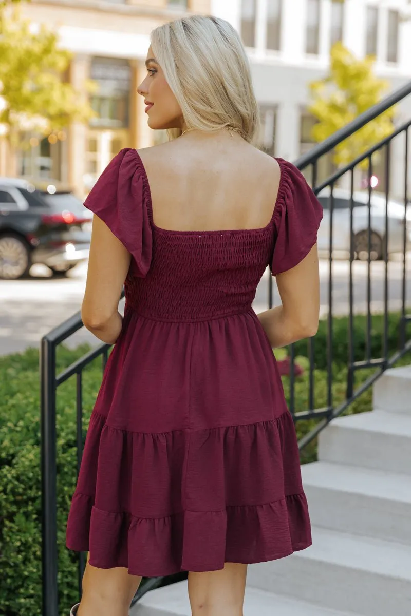 Wine Sweetheart Tiered Mini Dress - FINAL SALE