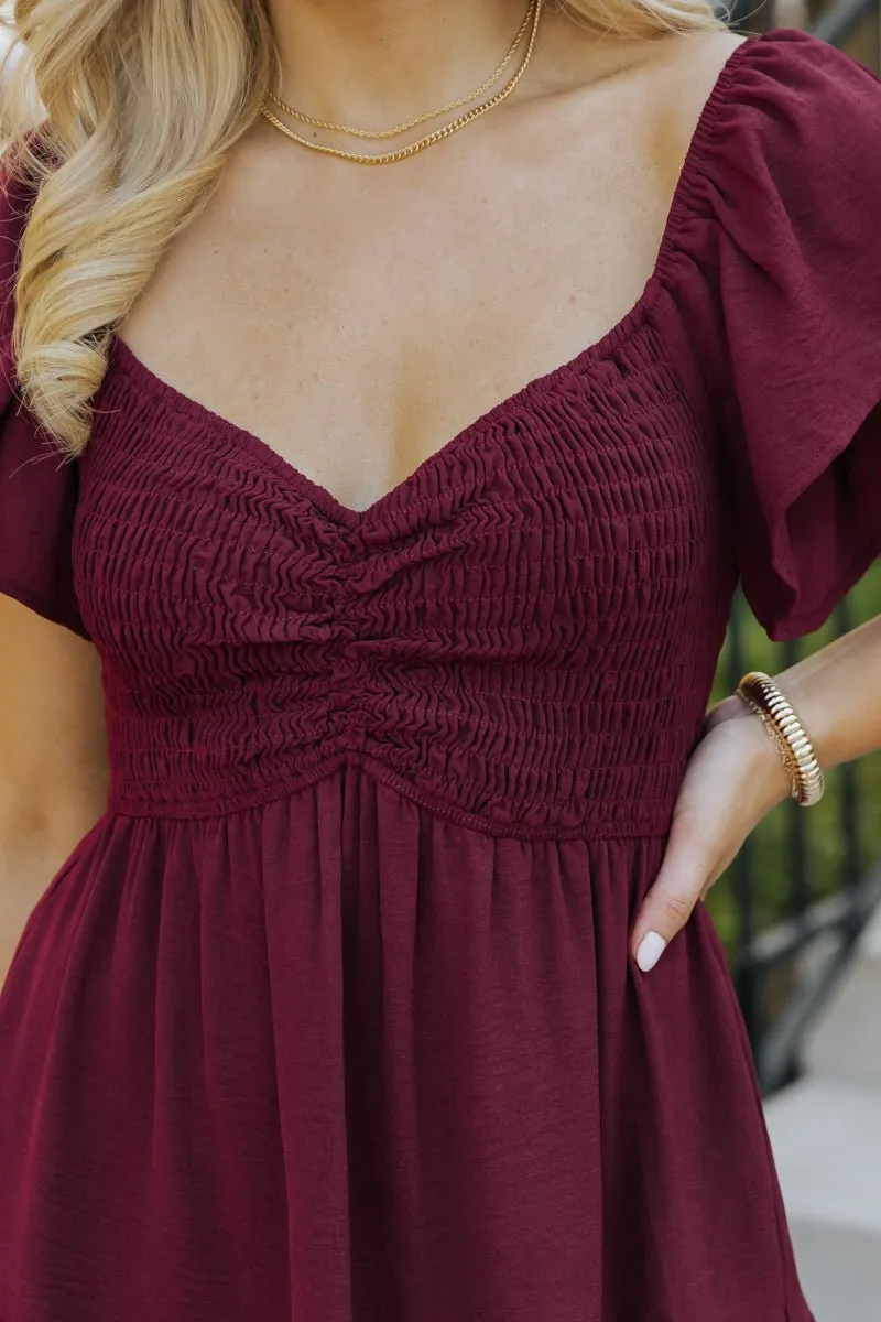 Wine Sweetheart Tiered Mini Dress - FINAL SALE