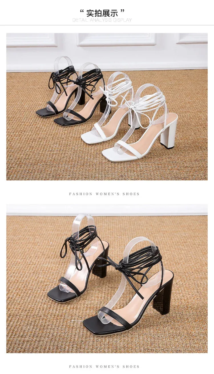 Women Sexy Thick High Heels with Lace