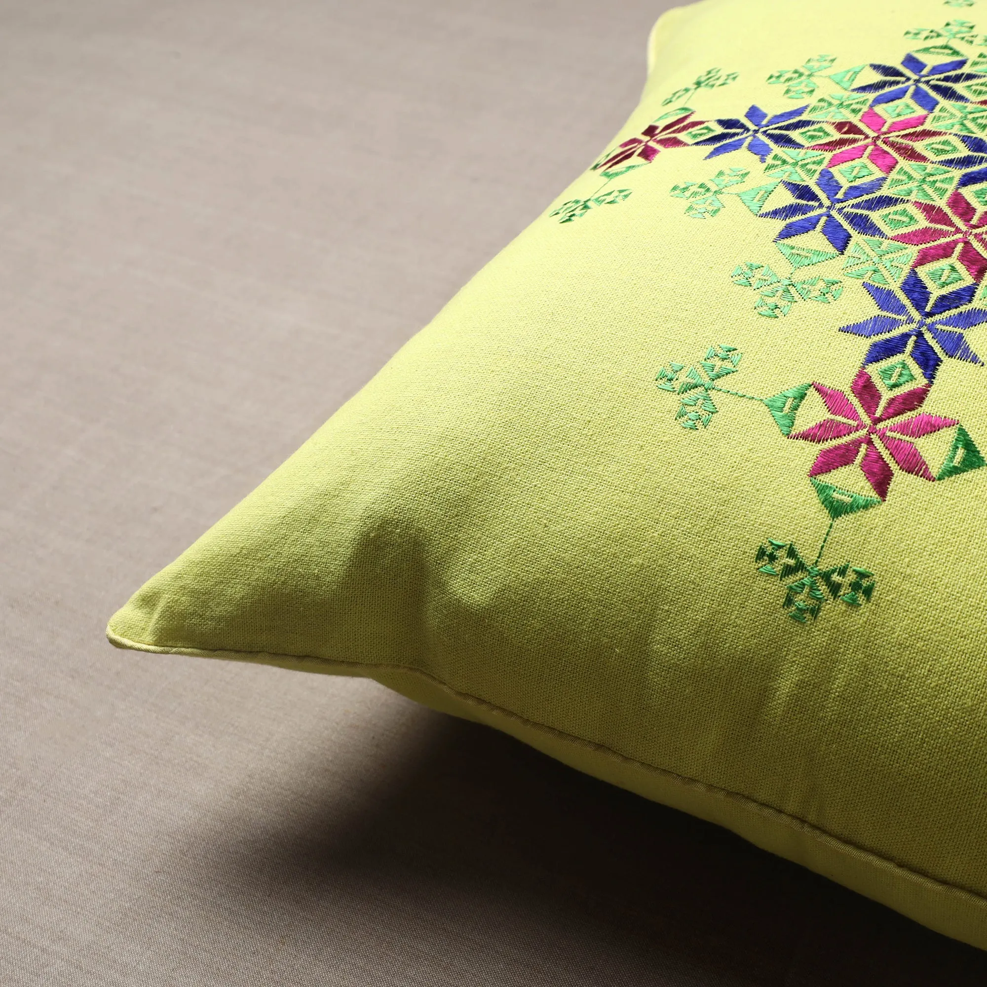 Yellow - Soof Embroidery Cotton Cushion Cover (16 x 16 in)