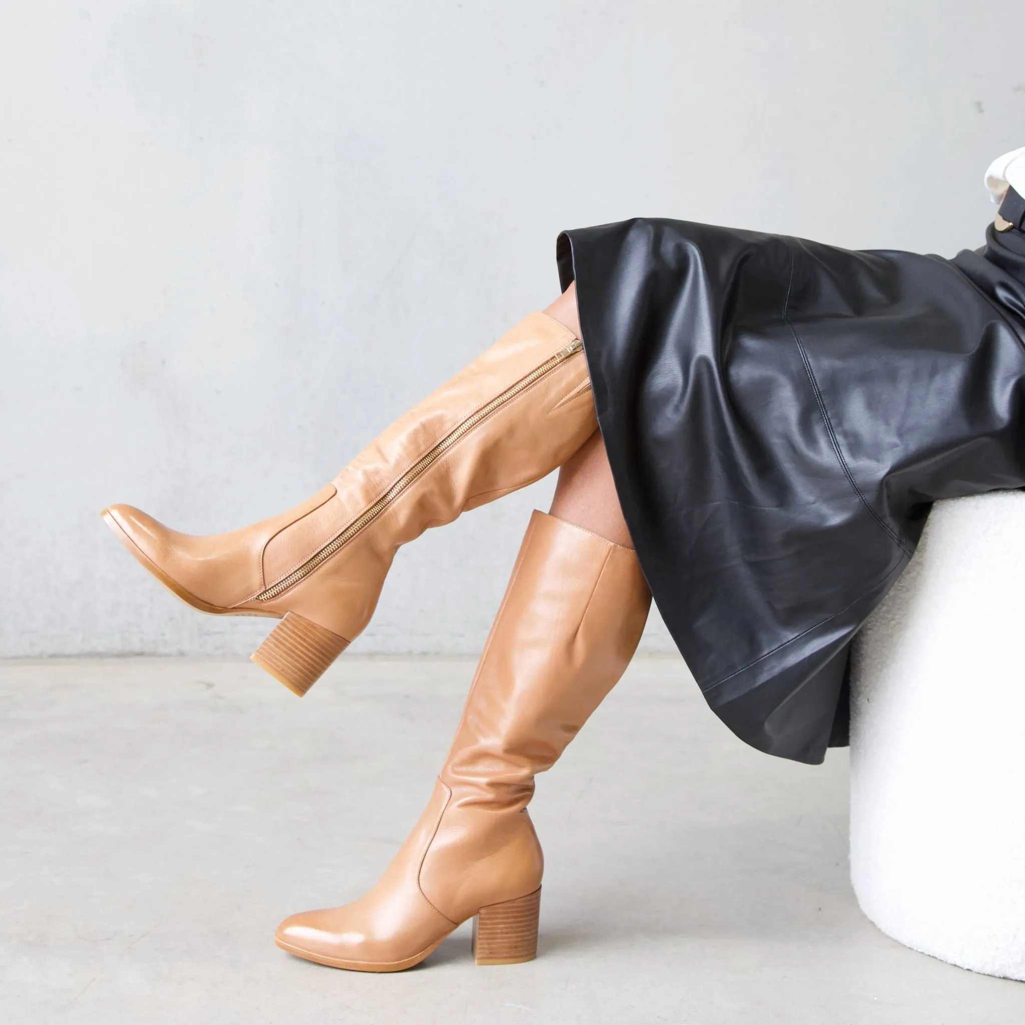 Zodiak Tan/Natural Leather Knee High Boots